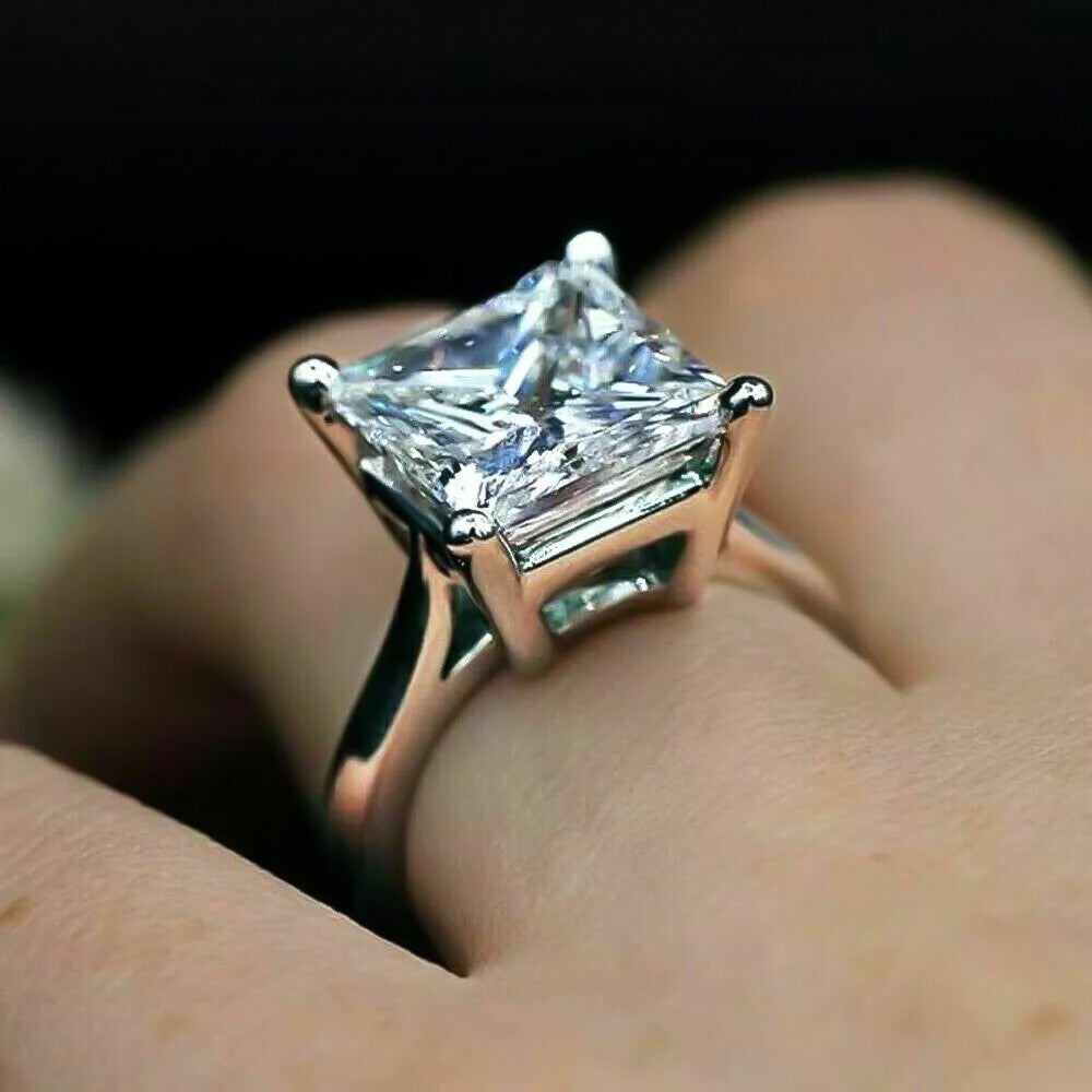 4.15 ct DEW White Moissanite Princess Solitaire Ring - 18K Gold Vermeil on 925 Sterling Silver