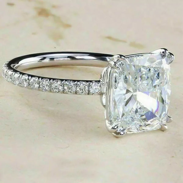 4Ct Certified Cushion Cut White Soliatire Moissanite Ring 18K Gold Plated