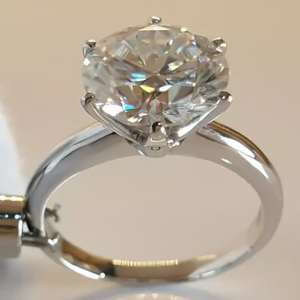 Certified 4.60 Ct Round Cut White Moissanite Solitaire Statement Ring In 18K Gold P 18K Gold Plated