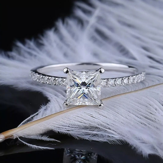 3.10 Ct Certified Princess Cut White Solitaire Moissanite Ring 18K Gold Plated Verm 18K Gold Plated