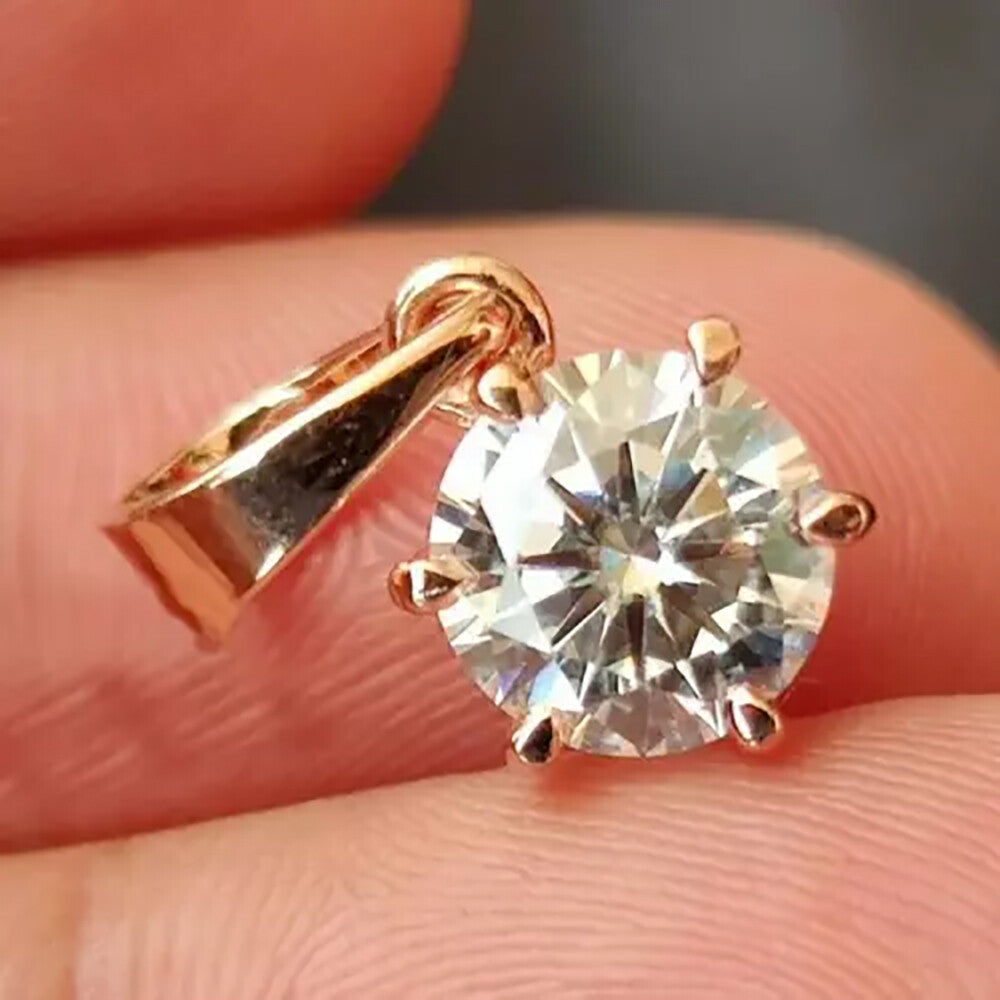 4 Ct Certified Round White Moissanite Solitaire Pendant Gold Vermeil Pendant - View 3 - GEMHUB & CO.