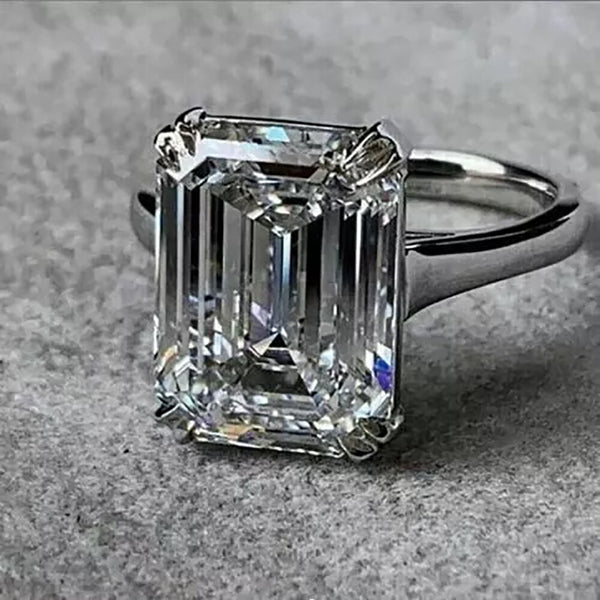 10.4 Ct White Moissanite Emerald Solitaire Ring - 925 Sterling Silver Gold Vermeil