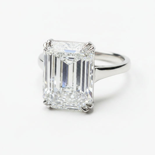 4.8 Ct White Moissanite Emerald Solitaire Ring - 925 Sterling Silver Gold Vermeil