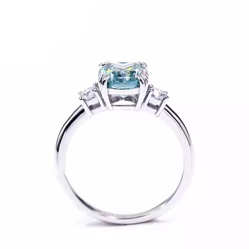 Certified 3.20 Ct Round Cut Blue Moissanite Engagement Ring In Gold Vermeil - View 3 - GEMHUB & CO.