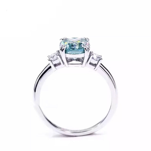 Certified 3.20 Ct Round Cut Blue Moissanite Engagement Ring In Gold Vermeil - View 3 - GEMHUB & CO.
