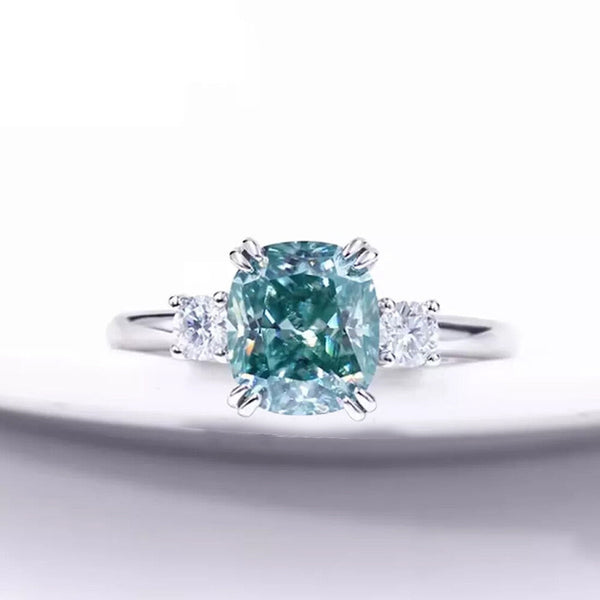 Certified 3.20 Ct Round Cut Blue Moissanite Engagement Ring In Gold Vermeil - View 4 - GEMHUB & CO.