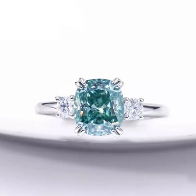 Certified 3.20 Ct Round Cut Blue Moissanite Engagement Ring In Gold Vermeil