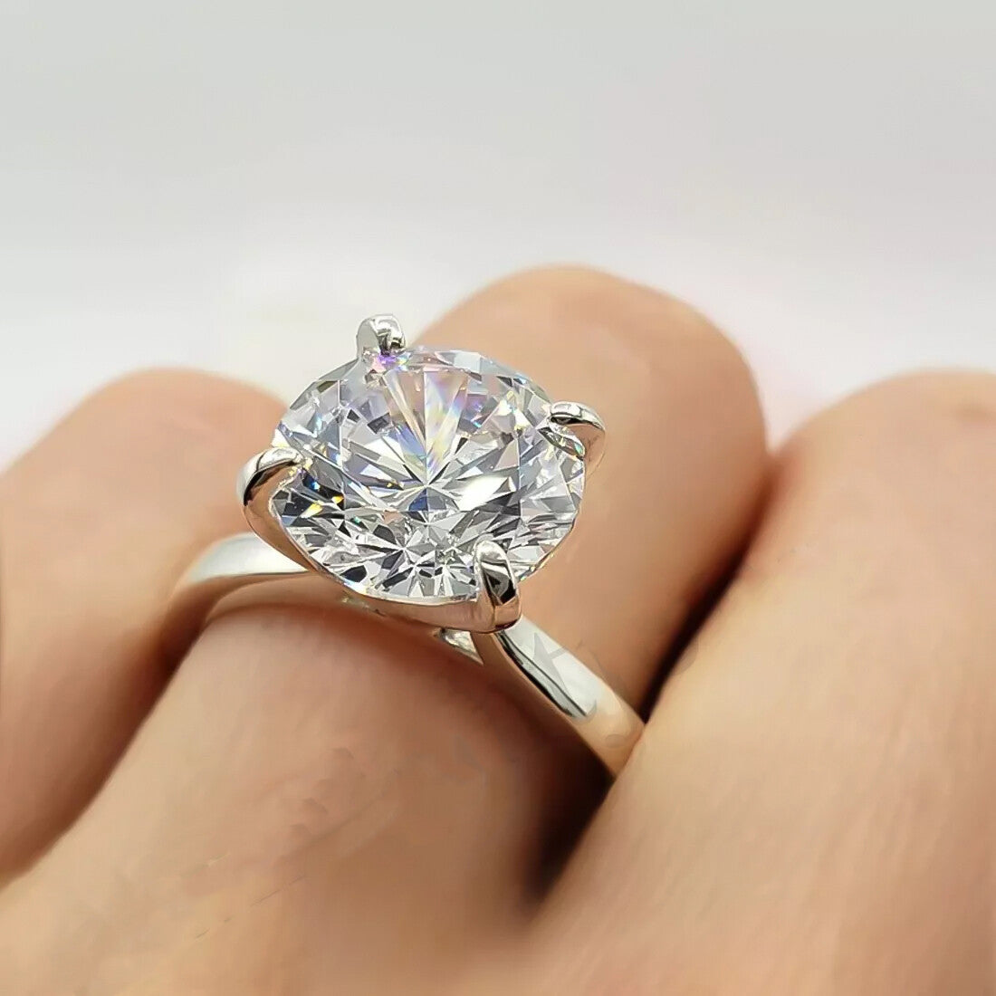 2.90 Ct Certified Round Cut Off White Moissanite Ring In 18K Gold Plated