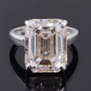 27.50 Ct Certified Emerald Cut White Moissanite Solitaire Ring in Gold Vermeil - GEMHUB & CO.