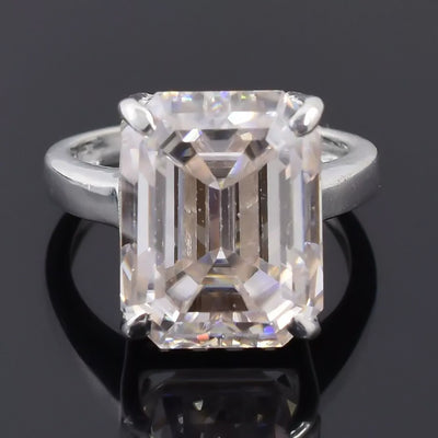 27.50 Ct Certified Emerald Cut White Moissanite Solitaire Ring in Gold Vermeil