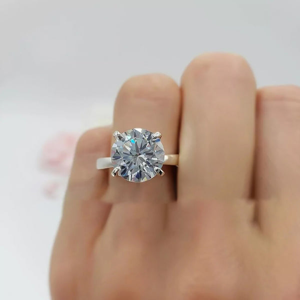 2.90 Ct Certified Round Cut Off White Moissanite Ring In 18K Gold Plated
