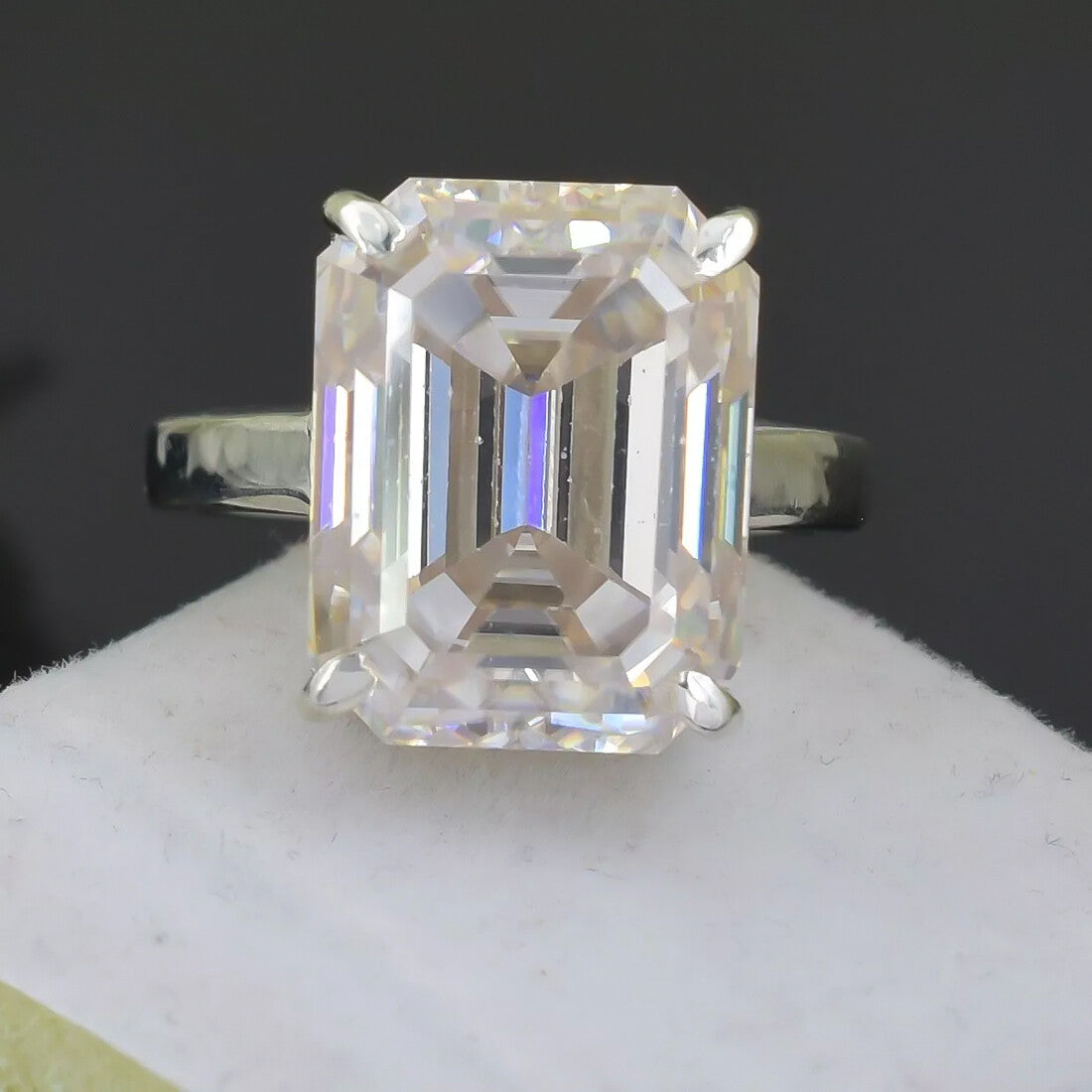 27.50 Ct Certified Emerald Cut White Moissanite Solitaire Ring in Gold Vermeil - View 3 - GEMHUB & CO.