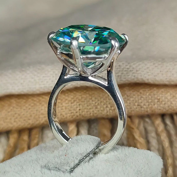 17.2 Ct Certified Round Cut Blue Moissanite Gold Vermeil Solitaire Ring - View 3 - GEMHUB & CO.