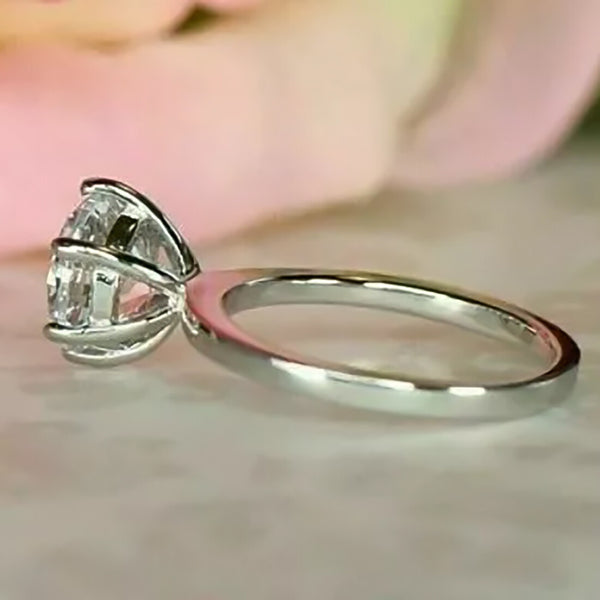 Certified 2.20 Ct. Emerald Cut White Round Moissanite Solitaire Ring in 18K Gold Plated
