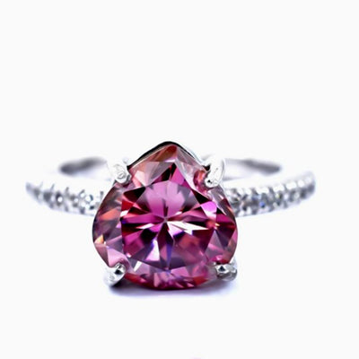 Certified 4ct VVS1 Trillion Cut Pink Moissanite Ring For Gift in 18K Gold Plated