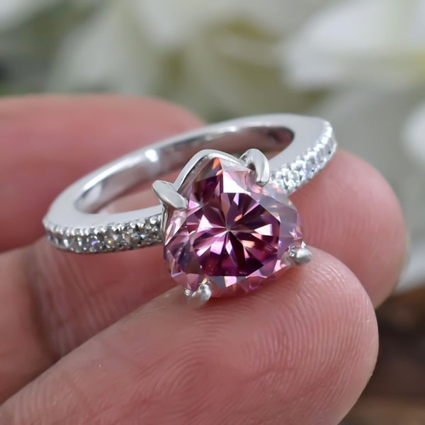 Certified 4ct Natural VVS1 Trillion Cut Pink Moissanite Ring For Gift in 18K Gold P 18K Gold Plated