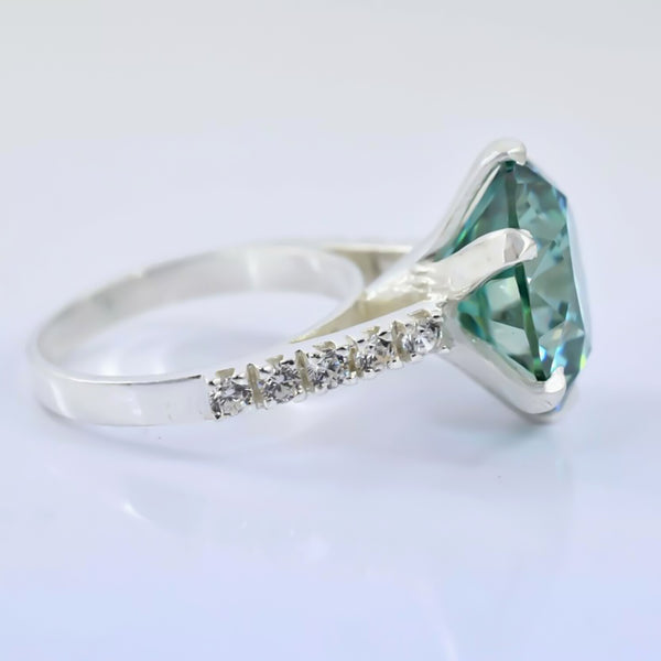 3.80ct Natural VS1 Blue Moissanite Ring Certified Birthday Gift 18K Gold Plated Ver 18K Gold Plated