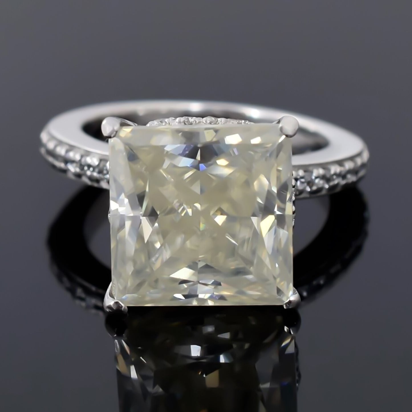 Certified 4.80ct Natural VS1 Princess Moissanite Ring For Wedding 18K Gold Plated V 18K Gold Plated
