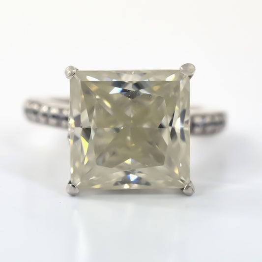 Certified 4.80ct Natural VS1 Princess Moissanite Ring For Wedding 18K Gold Plated V 18K Gold Plated