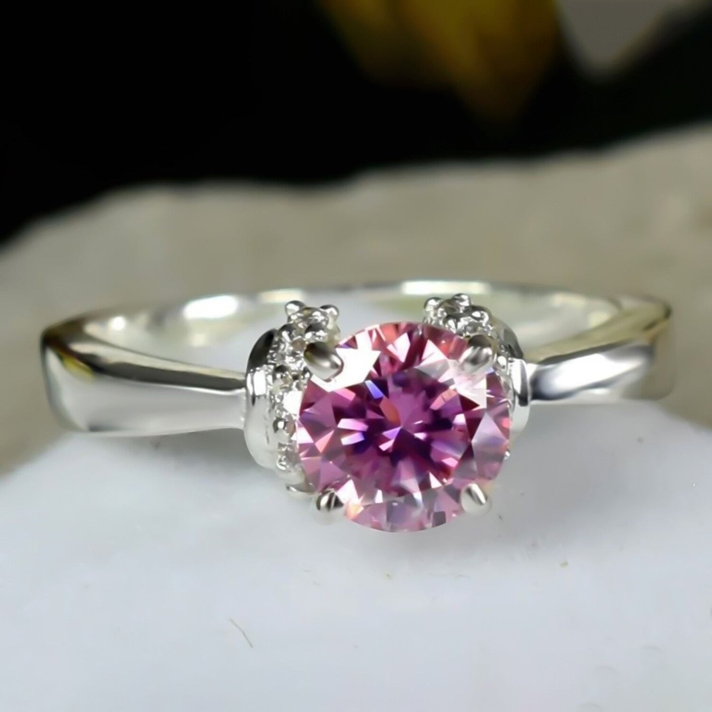 Certified Natural 1.35ct VVS1 Pink Moissanite Ring For Women in 18K Gold Plated Ver 18K Gold Plated