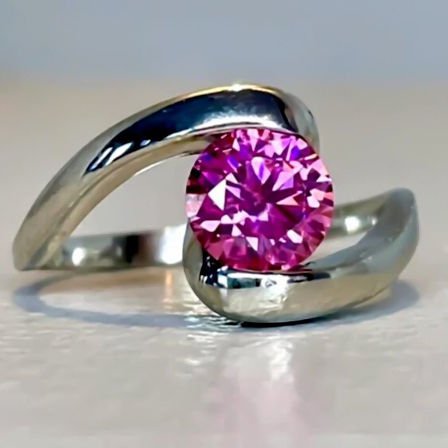 Certified 1.3ct Natural VVS1 Pink Moissanite Ring Jewelry for Women 18K Gold Plated