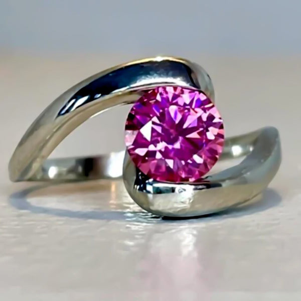 Certified 1.3ct Natural VVS1 Pink Moissanite Ring Jewelry for Women 18K Gold Plated