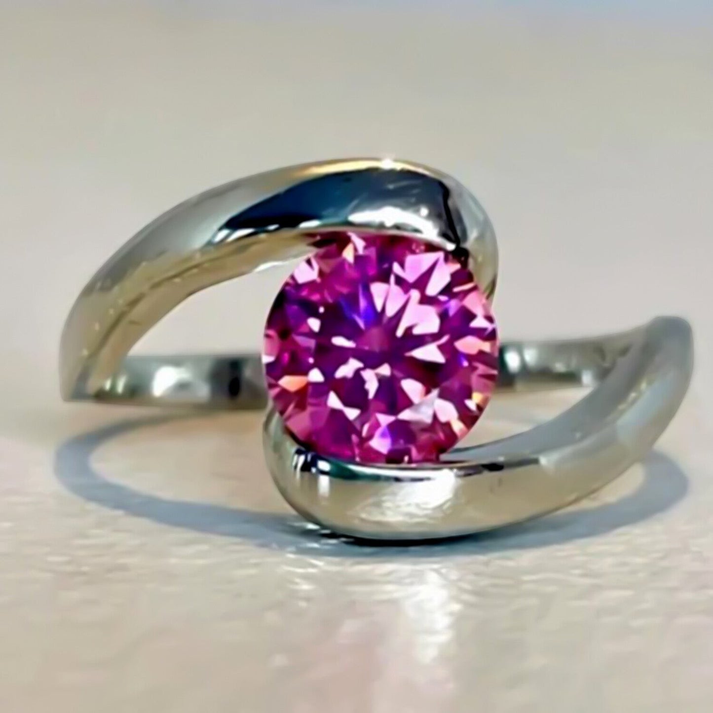 Certified 1.3ct Natural VVS1 Pink Moissanite Ring Jewelry for Women 18K Gold Plated