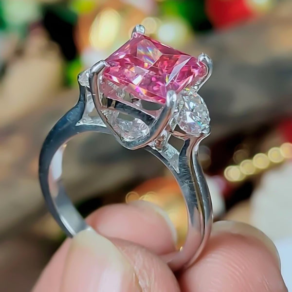 Certified 3.20ct Natural VS1 Princess Moissanite Ring Gift For Wife 18K Gold Plated