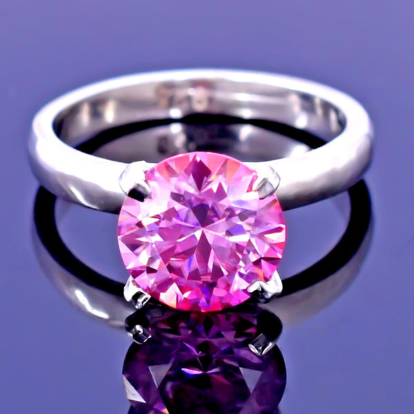 Certified 2.1ct Natural VVS1 Round Pink Moissanite Ring for Women in 18K Gold Plate 18K Gold Plated