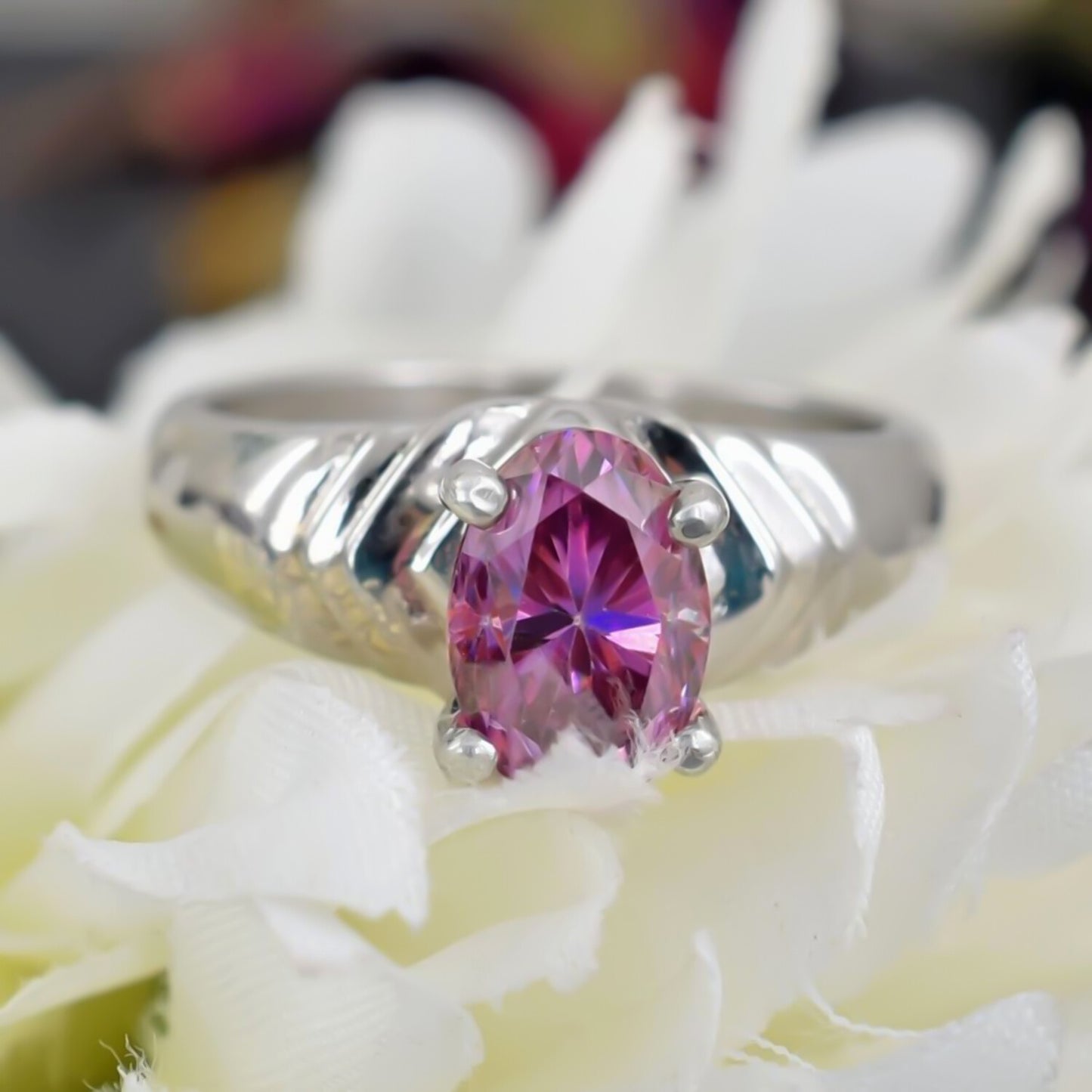 Certified 1.55ct Natural VVS1 Oval Pink Moissanite Solitaire Ring in 18K Gold Plate 18K Gold Plated