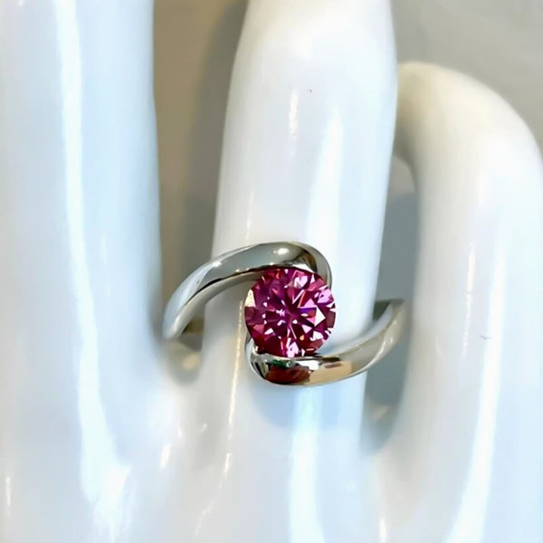 Certified 1.3ct Natural VVS1 Pink Moissanite Ring Jewelry for Women 18K Gold Plated