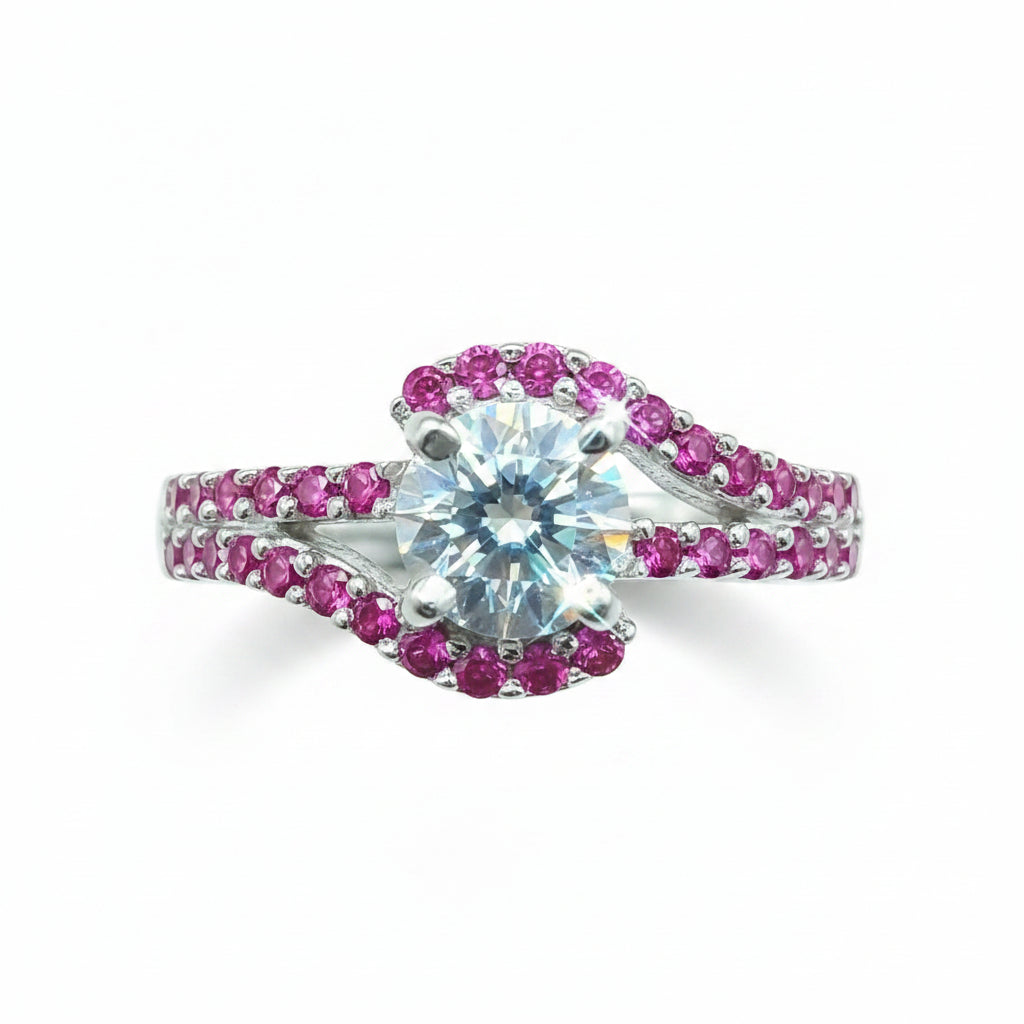 1ct Off Blue & Pink Moissanite Ring Natural VVS1 For Women Gift 18K Gold Plated Ver 18K Gold Plated