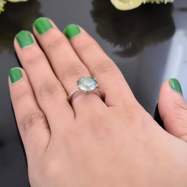 5.50ct Blue Moissanite Ring Natural VS1 Certified Birthday Gift 18K Gold Plated Ver 18K Gold Plated