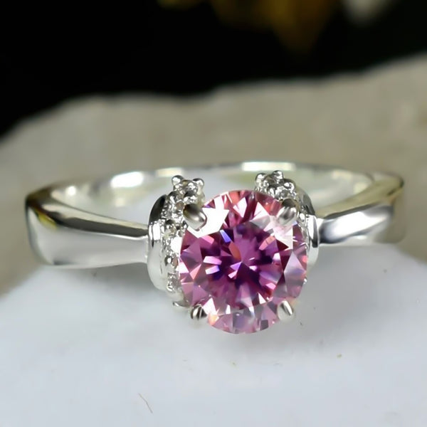 1ct Natural VVS1 Pink Moissanite Solitaire Ring Certified Jewelry 18K Gold Plated V 18K Gold Plated