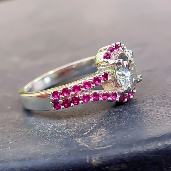 1ct Off Blue & Pink Moissanite Ring Natural VVS1 For Women Gift 18K Gold Plated Ver 18K Gold Plated