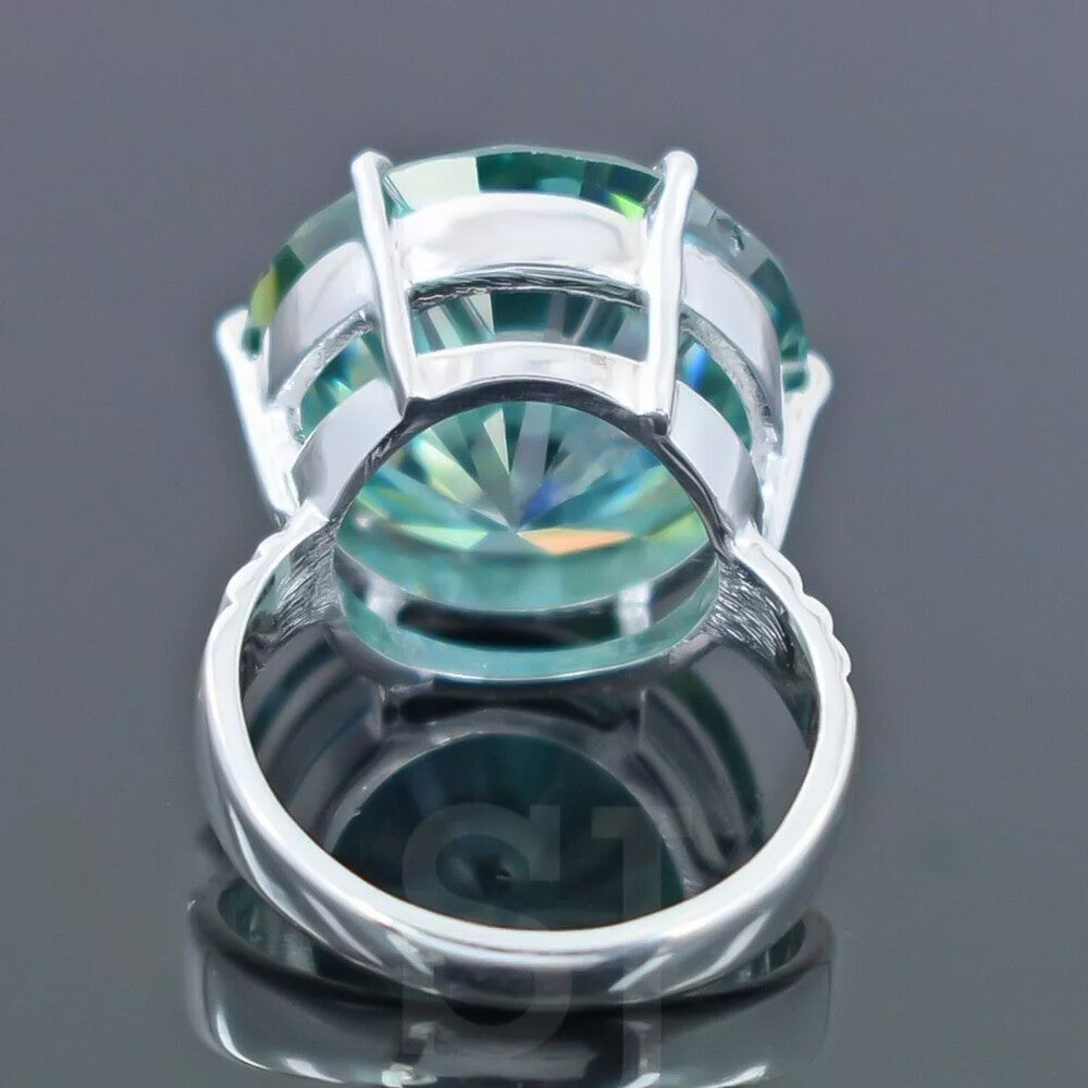 17.20 Ct Certified Round Cut Blue Moissanite Solitaire Ring Gold Vermeil - View 4 - GEMHUB & CO.