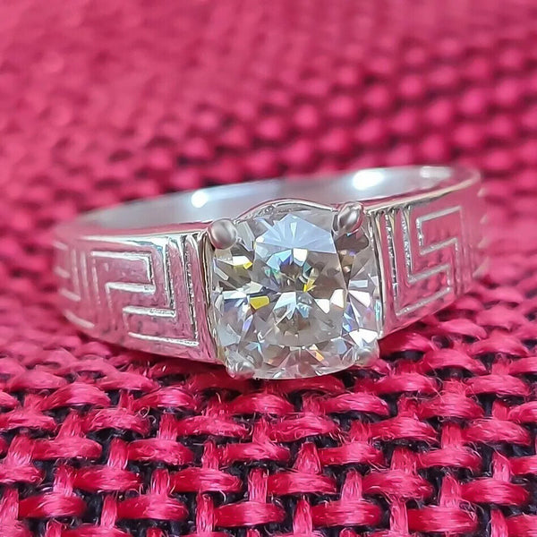 2.30 Ct. Certified Round Cut White Moissanite Sterling Solitaire Ring 18K Gold Plat 18K Gold Plated