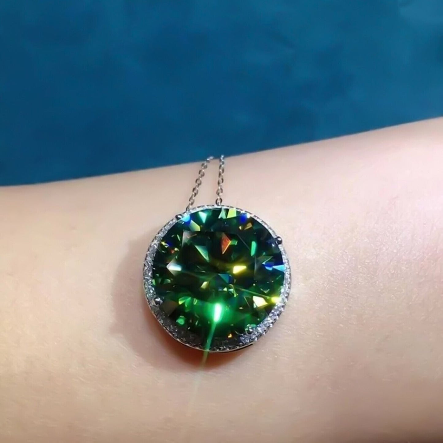 Gorgeous 11.50 Ct Blue Moissanite Solitaire Pendant in Gold Vermeil Certified - View 3 - GEMHUB & CO.
