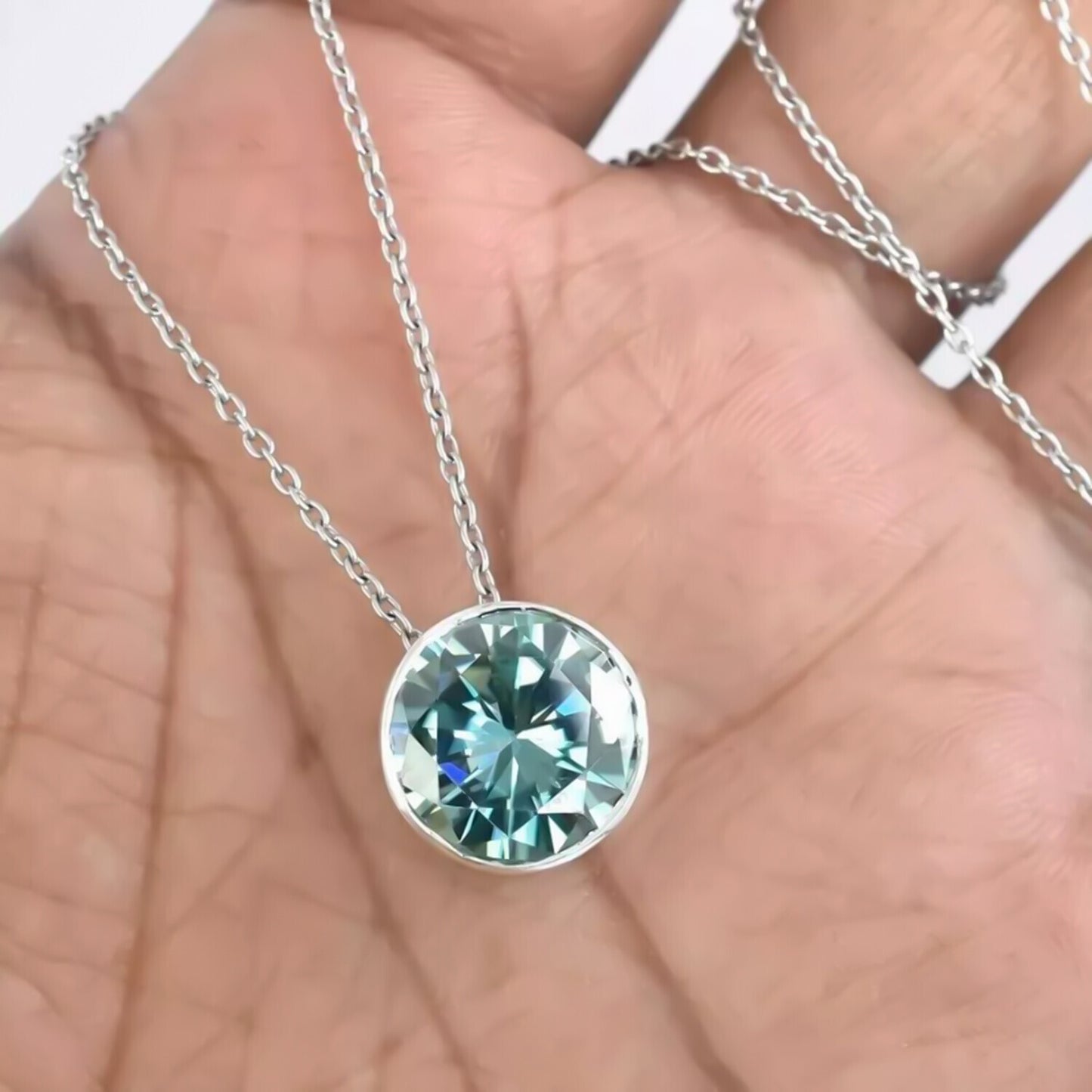 Stunning 11 Ct Blue Moissanite Solitaire Pendant in Gold Vermeil Gift for Her - GEMHUB & CO.