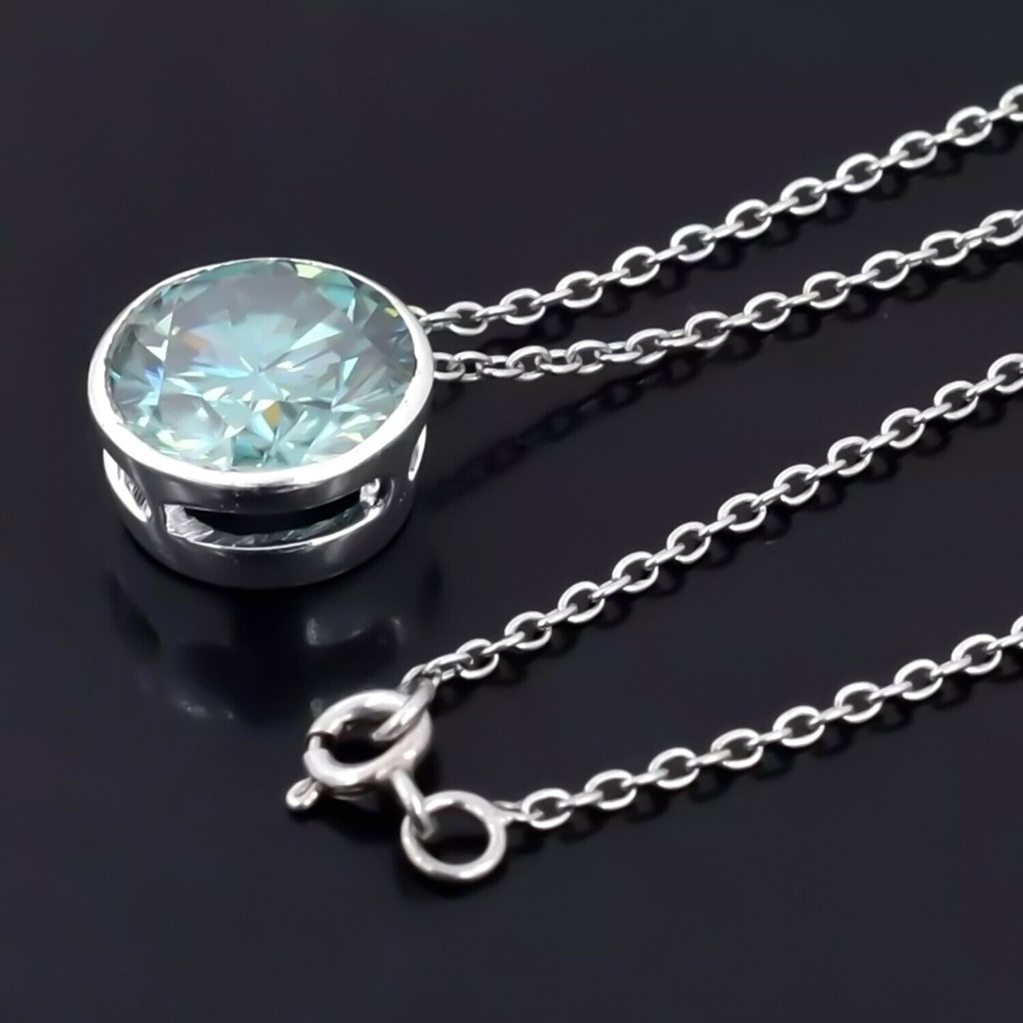 Stunning 11 Ct Blue Moissanite Solitaire Pendant in Gold Vermeil Gift for Her - View 2 - GEMHUB & CO.