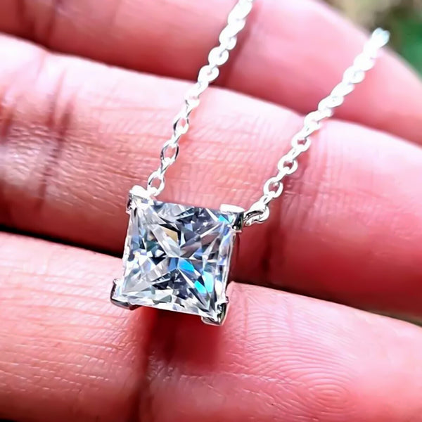 3.85 Ct Princess Cut White Moissanite Solitaire Pendant in Certified 18K Gold Plate 18K Gold Plated