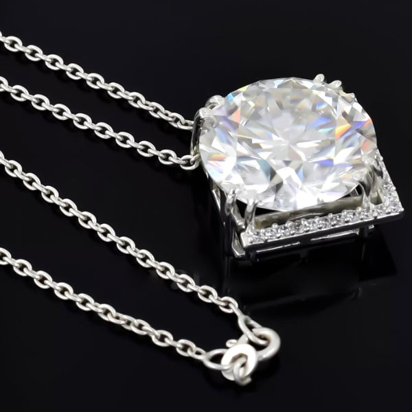 11.00 Ct White Moissanite Solitaire Pendant in Gold Vermeil Certified Gift - View 3 - GEMHUB & CO.