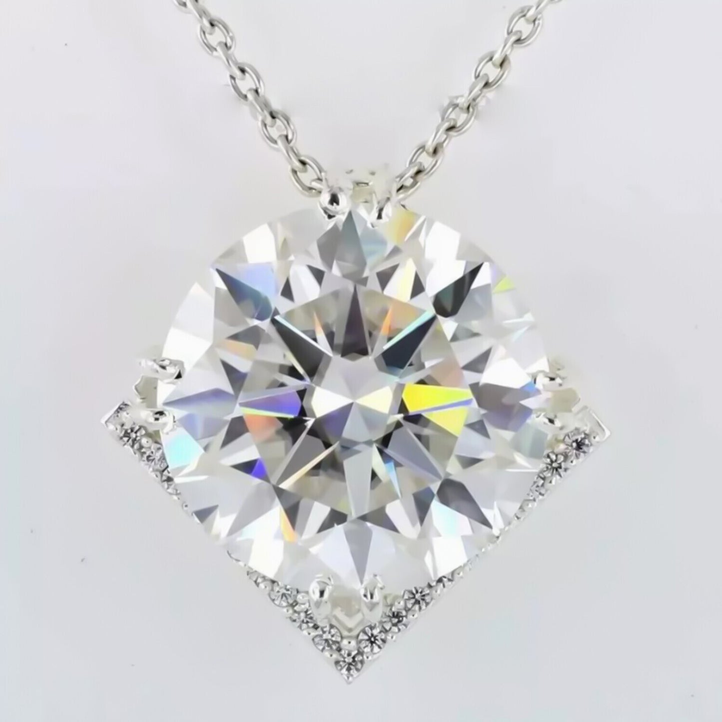 11.00 Ct White Moissanite Solitaire Pendant in Gold Vermeil Certified Gift - GEMHUB & CO.