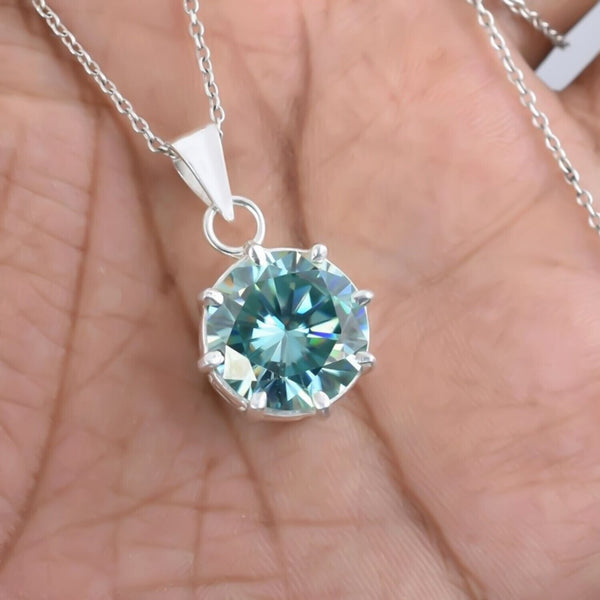 6.50 Ct Blue Moissanite Solitaire Pendant in Gold Vermeil Holiday Jewelry Gift - View 3 - GEMHUB & CO.