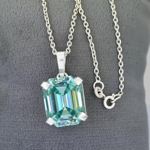 10 Ct Blue Moissanite Solitaire Pendant Gold Vermeil Certified Jewelry - View 2 - GEMHUB & CO.