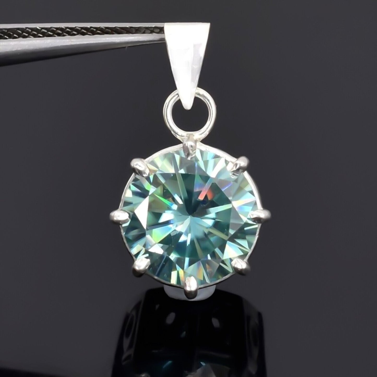 6.50 Ct Blue Moissanite Solitaire Pendant in Gold Vermeil Holiday Jewelry Gift - View 2 - GEMHUB & CO.