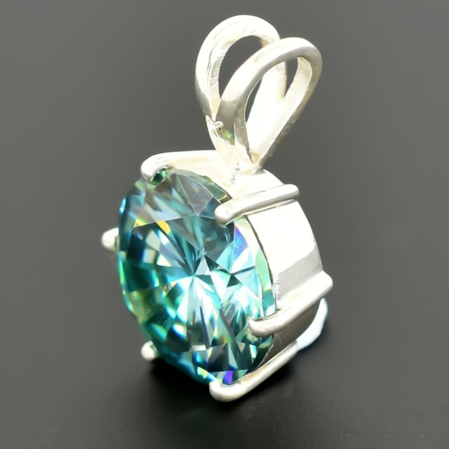 7.80 Ct Blue Moissanite Pendant Gold Vermeil Certified Christmas Gift Jewelry - View 4 - GEMHUB & CO.