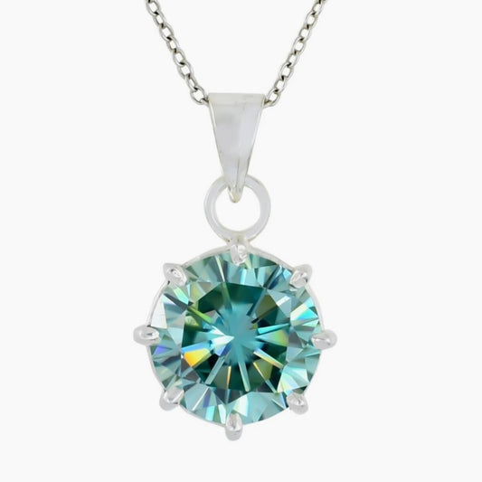6.50 Ct Blue Moissanite Solitaire Pendant in Gold Vermeil Holiday Jewelry Gift - GEMHUB & CO.