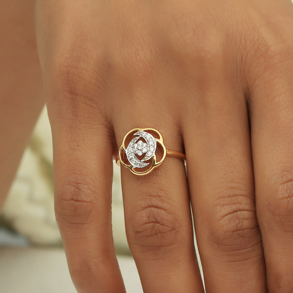 0.21 Ct. IGI Certified 18k Yellow Gold Diamond Floral Design Ring For Easter - view 4