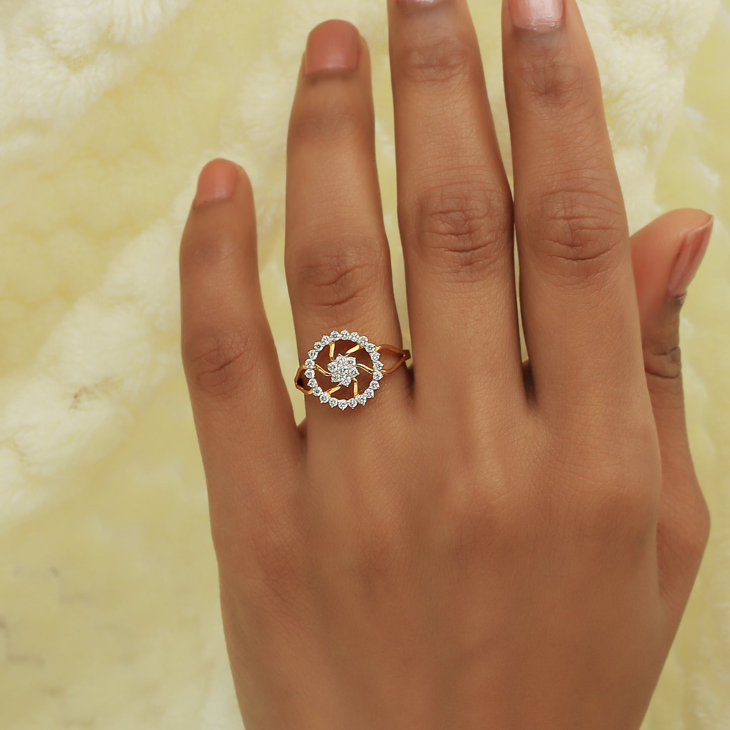 0.42 Ct. IGI Certified 18k Yellow Gold GH VS Diamond Floral Design Ring - view 6